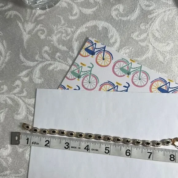 Sterling Silver 9.25 Elegant Bracelet .Marquis black Sapphire Gold plated - Picture 5 of 5